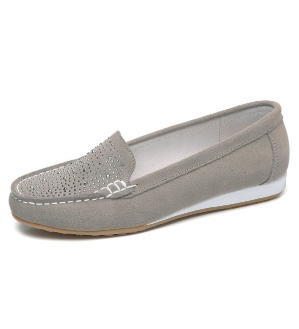 Women Slip On Ballet Flats Comfortable Rhinestone Suede Loafers Ladies ...