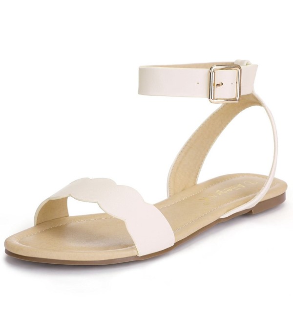 Women's Scalloped Strap Flat Sandals - Beige - CY185GT6I5S