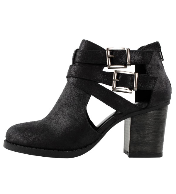 Women's Ankle Bootie With Low Heel and Cut-Out Side Design - Black Pu ...