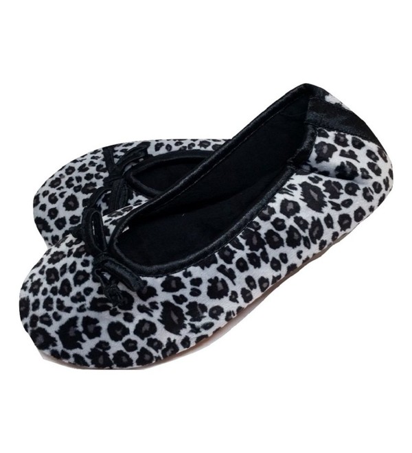 Women's Plush Velour Ballerina Slippers - Grey Leopard - CE17YOAIH3Q