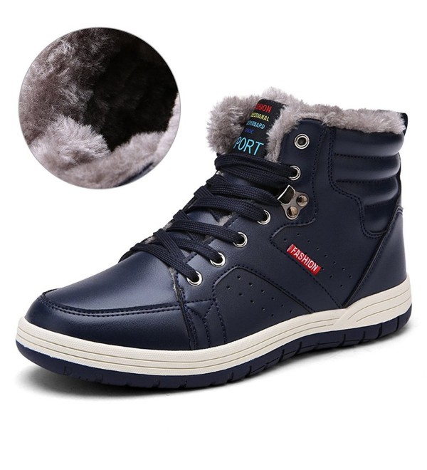 Mens PU Leather Snow Boots With Fully Fur Casual Ankle Sneakers For ...