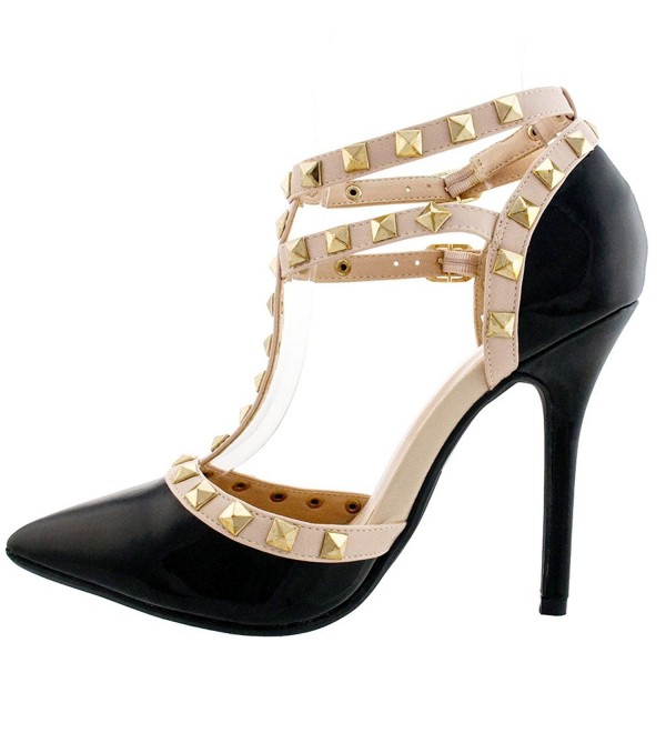 Wild Diva Womens ADORA55 Closed Toe Studded High Heel Stiletto Pumps Shoes - Black Patent-64 ...