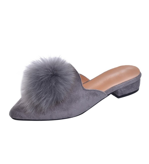 Pom Pom Slides Mules Pointed Toe 