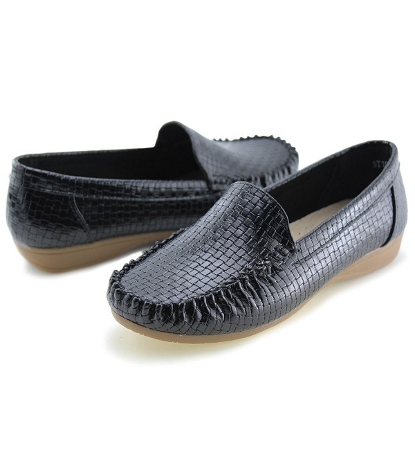 Women's Slip-On Loafers Flat Casual Driving Shoes Leather Lined - Black ...