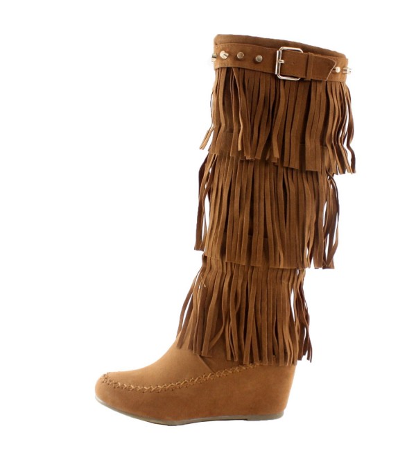 Womens Bridget Knee High Moc-Toe Wedge Boots - Tan Suede - CX11PHRNAO5