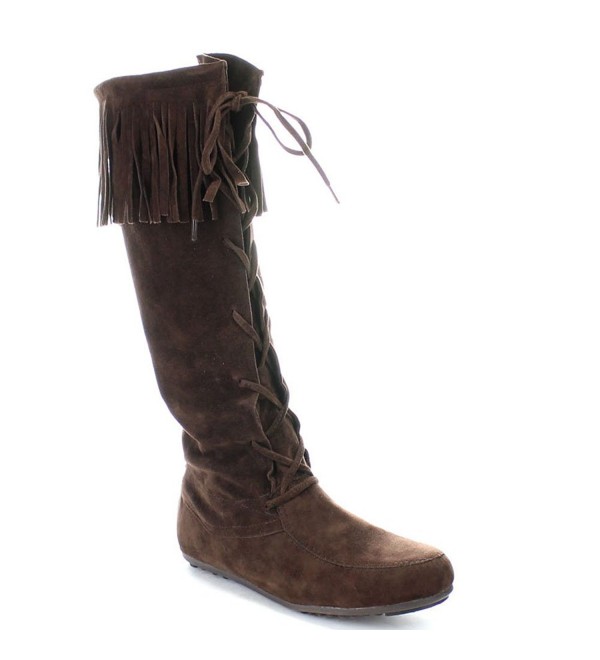 Baylee-09 Women's Fashion Fringe Lace Up Knee High Boots - Brown ...