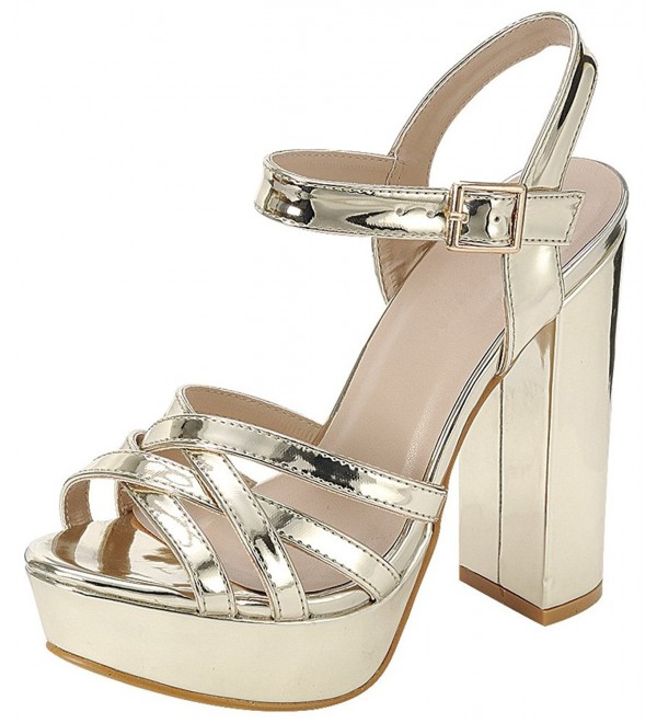 gold chunky heel sandals