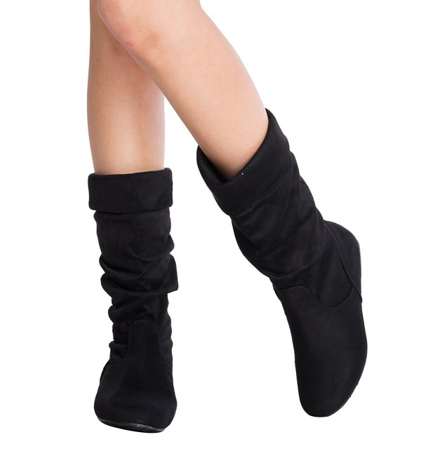 Womens Low Heel Mid-Calf Slouchy Fold 