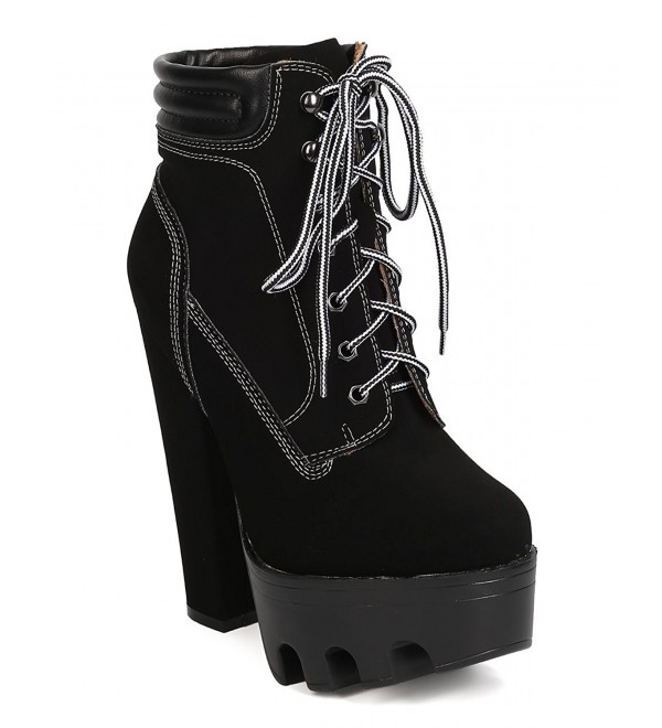 Women Nubuck Lug Sole Block Heel Bootie - Dressy- Cosplay- Night Out ...