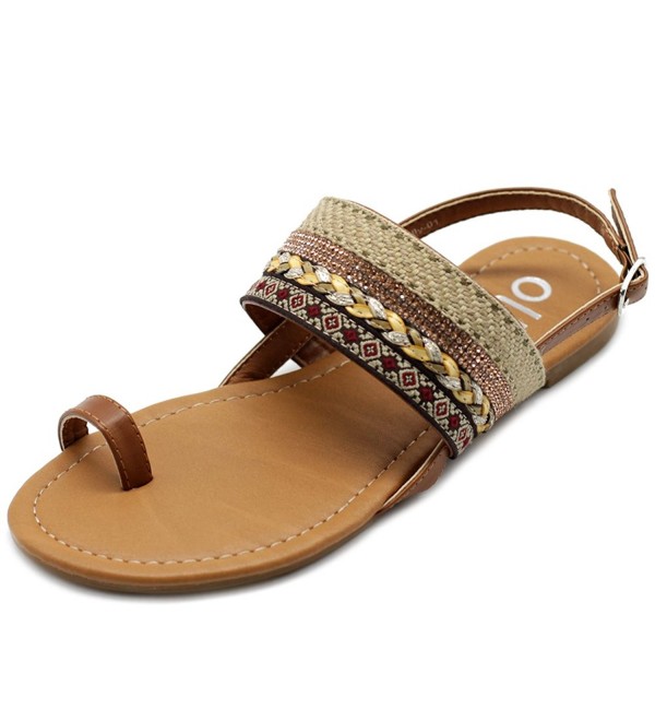 Women's Shoes Ethnic Toe Ring Sling Back Boho Flat Sandals - Camel ...