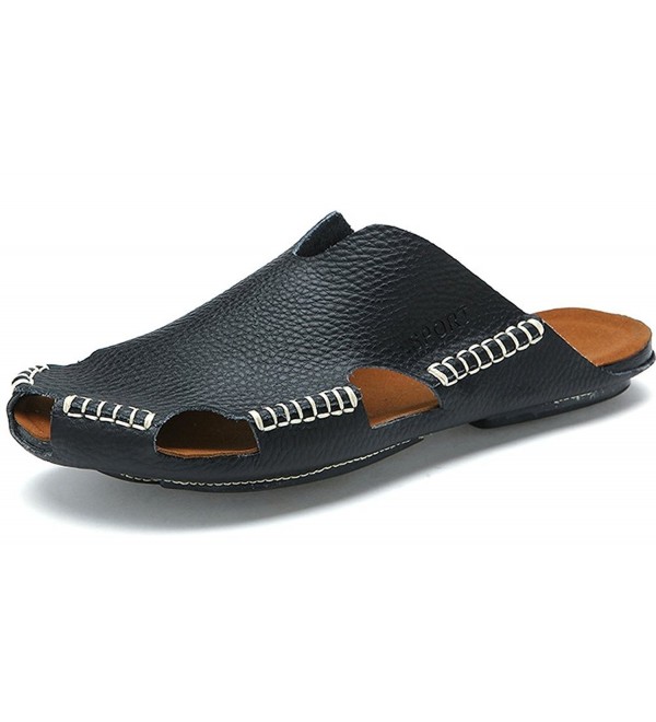 mens black leather sandals closed toe