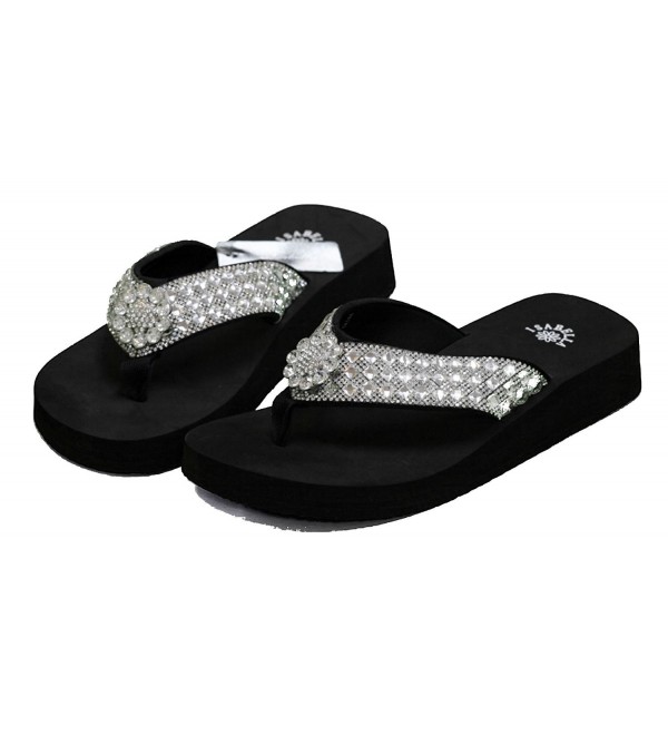 Western Flower Slipper Rhinestone Sandals