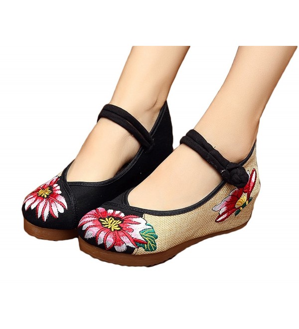 AvaCostume Multicolor Embroidery Wedges Sandals
