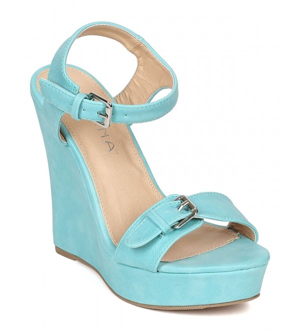 CE28 Women Leatherette Open Toe Buckle Platform Wedge Sandal - Mint ...