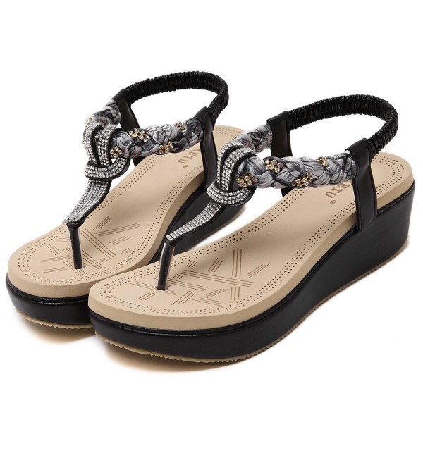Womens Wedge Sandals Thong Platform Beaded Slingback Bohemia Summer ...
