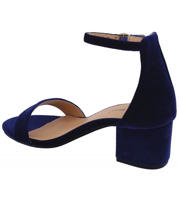 Women's Strappy Velvet Stacked Block Heel Dress Sandal - Blue - CY12ODAXJKC