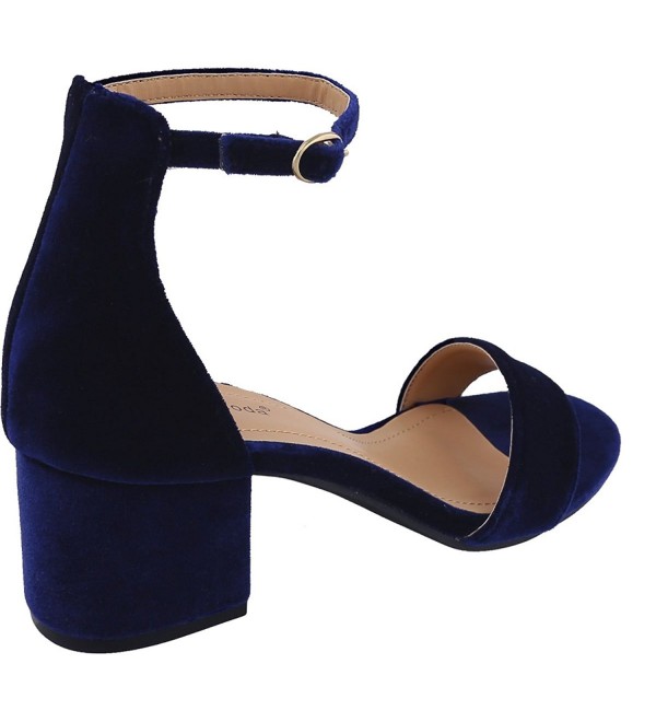 Women's Strappy Velvet Stacked Block Heel Dress Sandal - Blue - CY12ODAXJKC