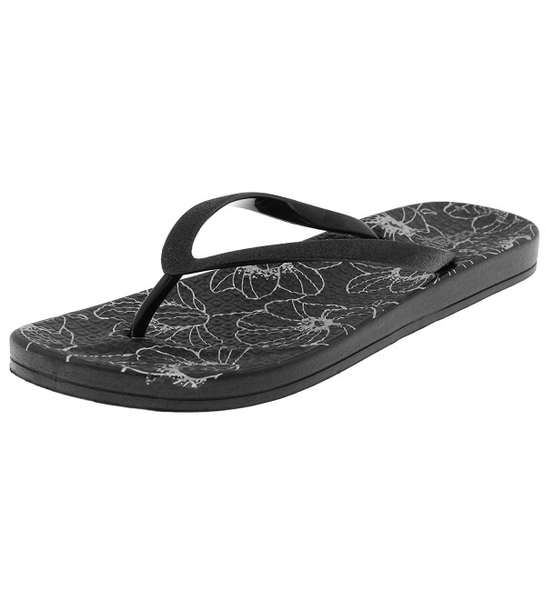 Ladies Fashion Flip Flops With Floral Print Black 9 - CL182EI7EI0