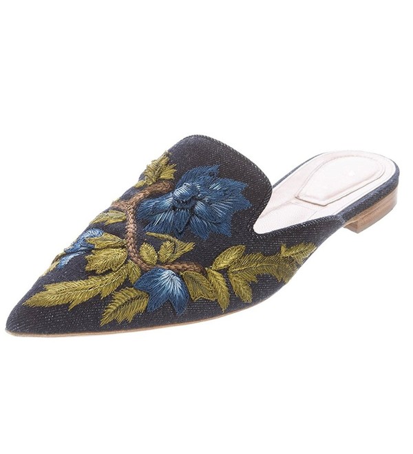 Women's Casual Velvet Mule Slip On Loafers - Denim Jean-flower ...