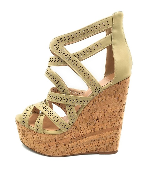 Womens Wedge High Heel Open Toe Sandals Strappy Criss Cross Shoes Wood ...