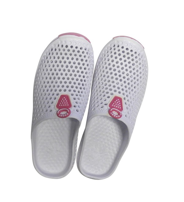 Ladies Womens Slip On Sneaker Clogs Sandals - White With Pink - C018C5NLOQR