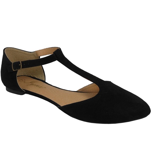 Women's Mary Jane T-Strap Pointed Toe Ballet Flat - Black - CB17AAU5A35
