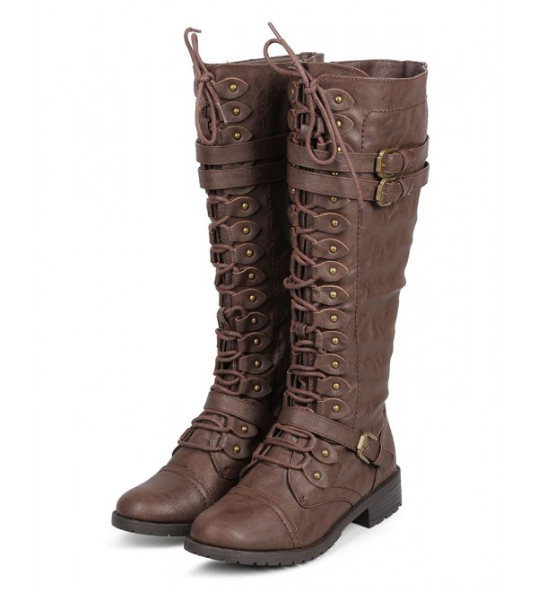 Women's Knee High Riding Boots Lace Up Buckles Winter Combat Boots ...