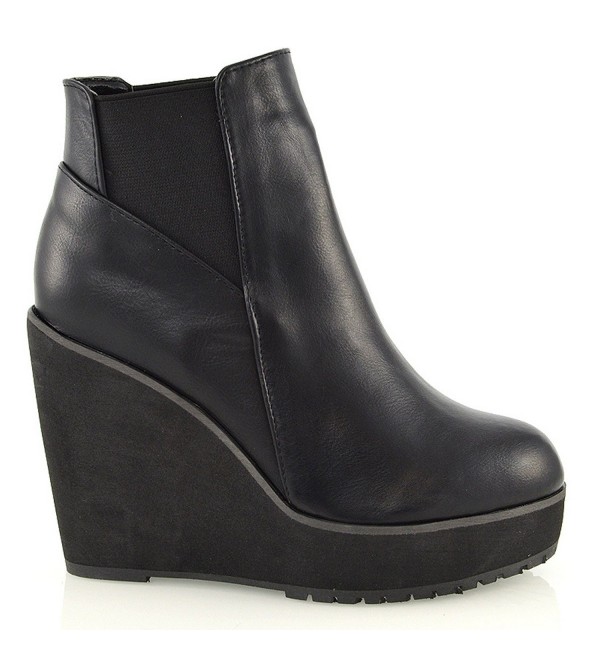 Women's Wedge Boots Chelsea Elasicated Ankle Boots - Black Synthetic ...