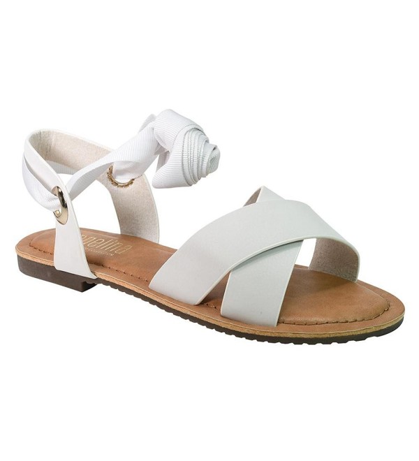 Women's Vegan Leather Grosgrain Ribbon Ankle Wrap Tie Sandals - White ...