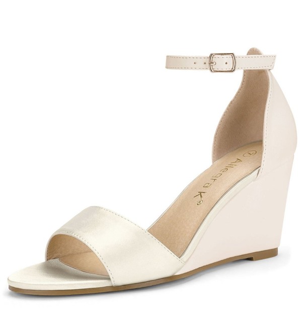 Women's Buckle Ankle Strap Wedge Sandals - Beige - CA185GTWE4T