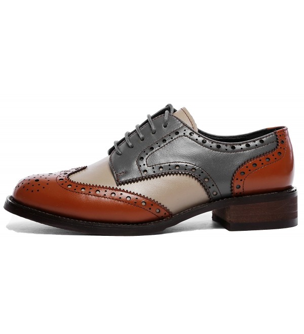 Women's Perforated Lace-up Wingtip Leather Flat Oxfords Vintage Oxford ...