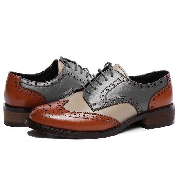 Women's Perforated Lace-up Wingtip Leather Flat Oxfords Vintage Oxford ...