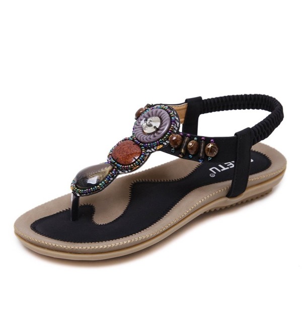 MAKEGSI Beading Bohemian T Strap Sandals