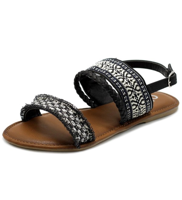 Women's Shoe Ethnic Braided Denim Flat Sandal - Black - CA17YC2ZHKI