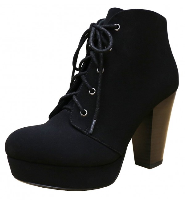 Women's Lace-Up Platform Chunky Stacked Heel Ankle Bootie - Black Nb ...