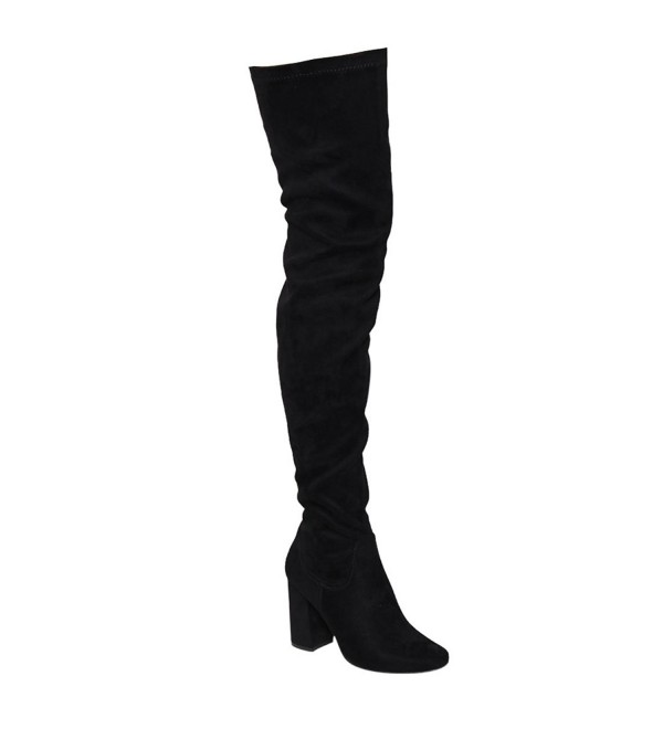 Women's Thigh High Boots Stretchy Snug Fit Chunky Block Heel Over The ...