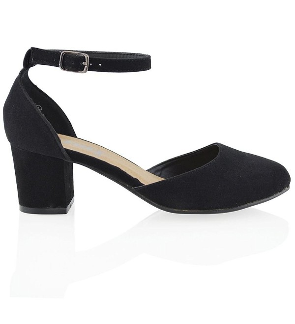 black mid block heel shoes