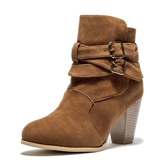 MORNISN Womens Buckle Stacked Booties