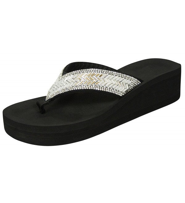 black wedge flip flops with rhinestones