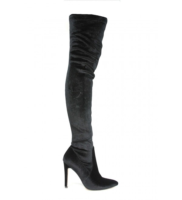 Mini-82 Pointed Toe High Heel Stretch Velvet Fitted Over Knee Boots ...