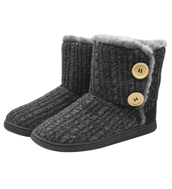 Women's Mid Calf Indoor Woolen Yarn Slipper Boots - Black - C6189INAT0H