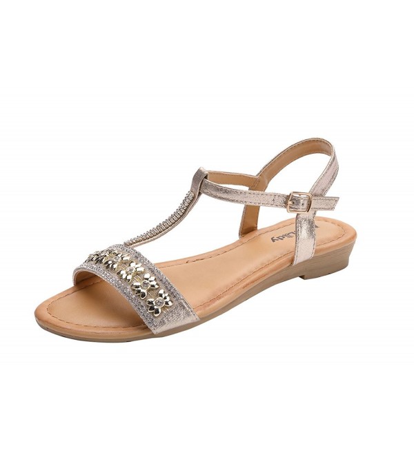 AMY-20 Rhinstone Sparkle Open Toe Flat Sandals - Gold - C7180EADZ5Z