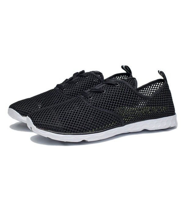 Women's Mesh Quick Drying Aqua Water Shoe - Black White - CW18483QODX