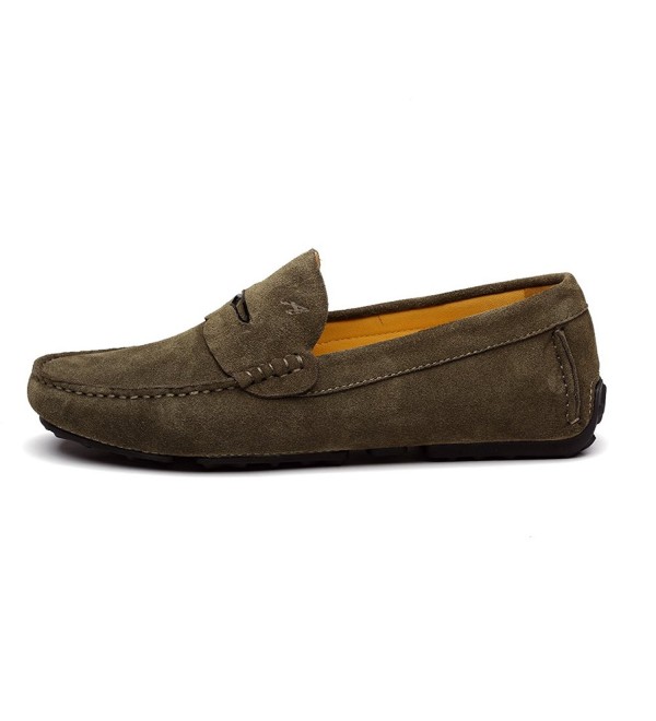 Men's Suede Leather Moccasin Slip-on Loafers 1181 - Armygreen - CN11L5TWZ2X