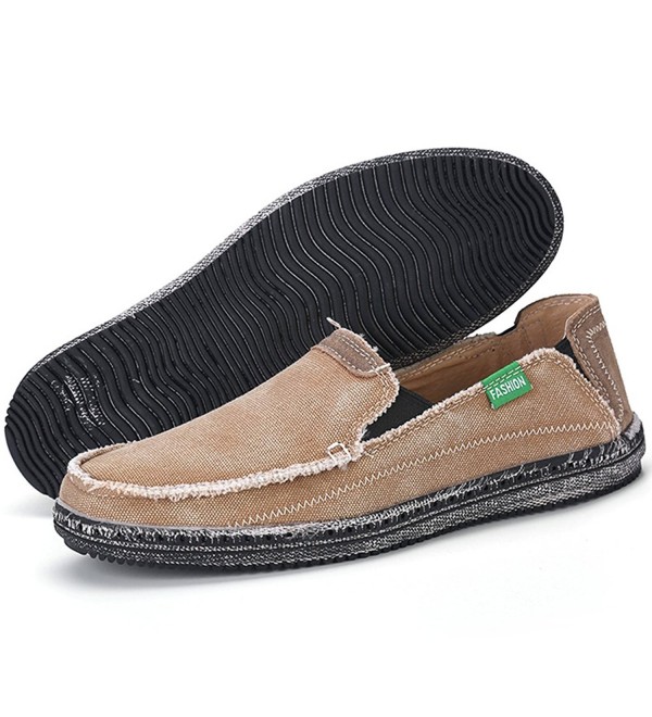 Men's Slip On Deck Shoes Canvas Loafer Vintage Flat Boat Shoes - Brown ...