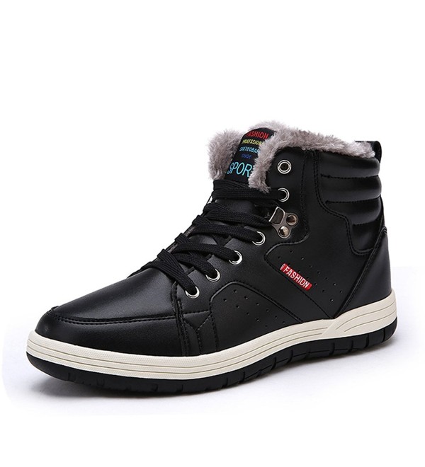 Men's Waterproof Snow Boots Fur Lining Warm Leather Winter Shoes ...