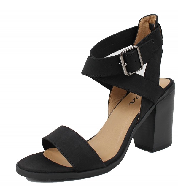 Women's Open Toe Thick Criss Cross Stack Block Heel Sandal - Black ...