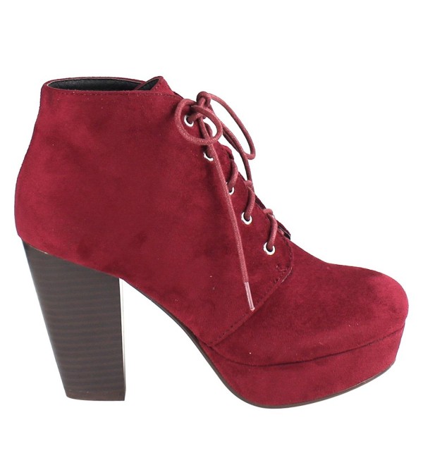 EI44 Women's Lace Up Stacked Chunky Heel Platform Ankle Bootie - Wine ...